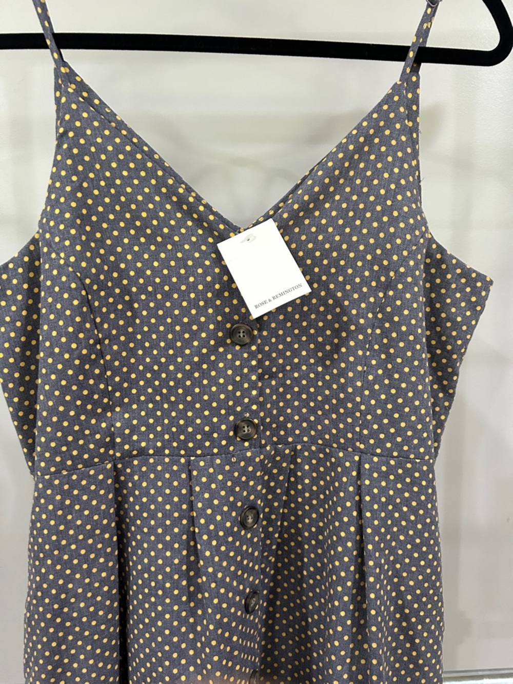 Umgee Gray Spaghetti Strap Polka Dot Button-Front Mini Dress - Picture 4 of 10